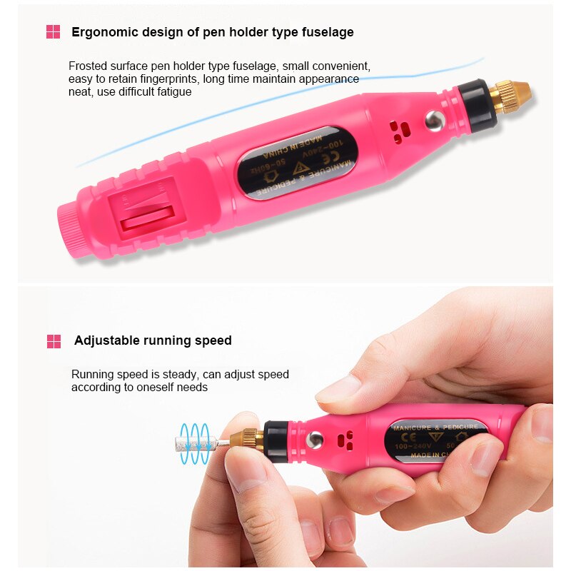 Pulidor de uñas eléctrico USB tipo pluma portátil, herramienta de manicura exfoliante, taladro para uñas