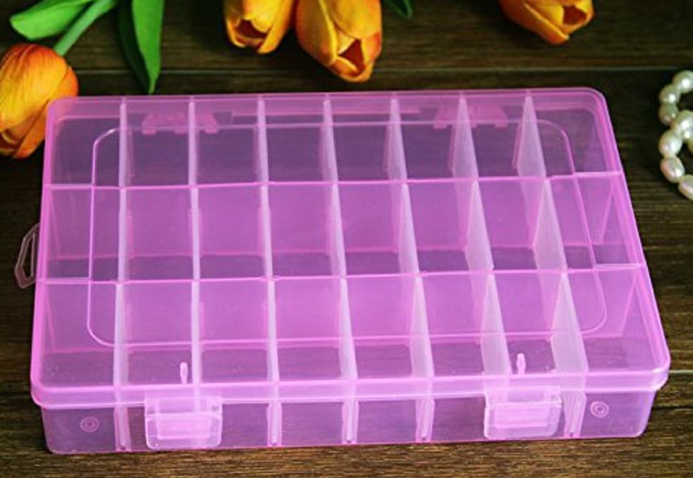 15/24/36 Grids Transparant Clear Plastic Doos Afneembare Kralen Sieraden Opbergtas Doos Gevallen Rhinestone Organizer Display Box: Pink 24 grids