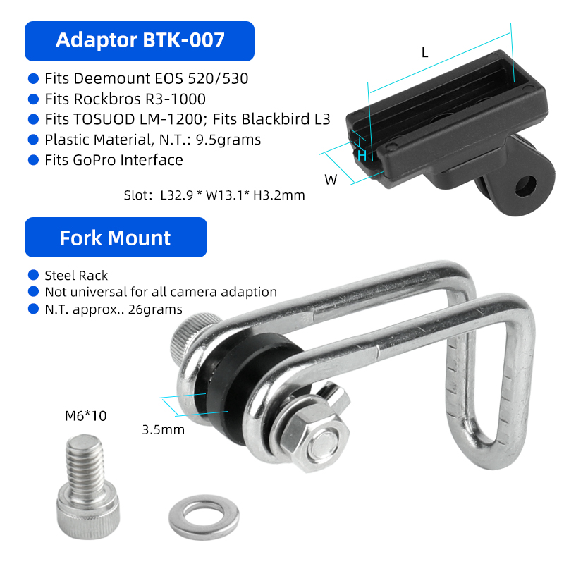Adaptador para faro EOS530/520 para Rockbros /Blackbird L3, soporte de lámpara frontal, vástago de manillar, horquilla, soporte para casco, compatible con GoPro: Borgoña