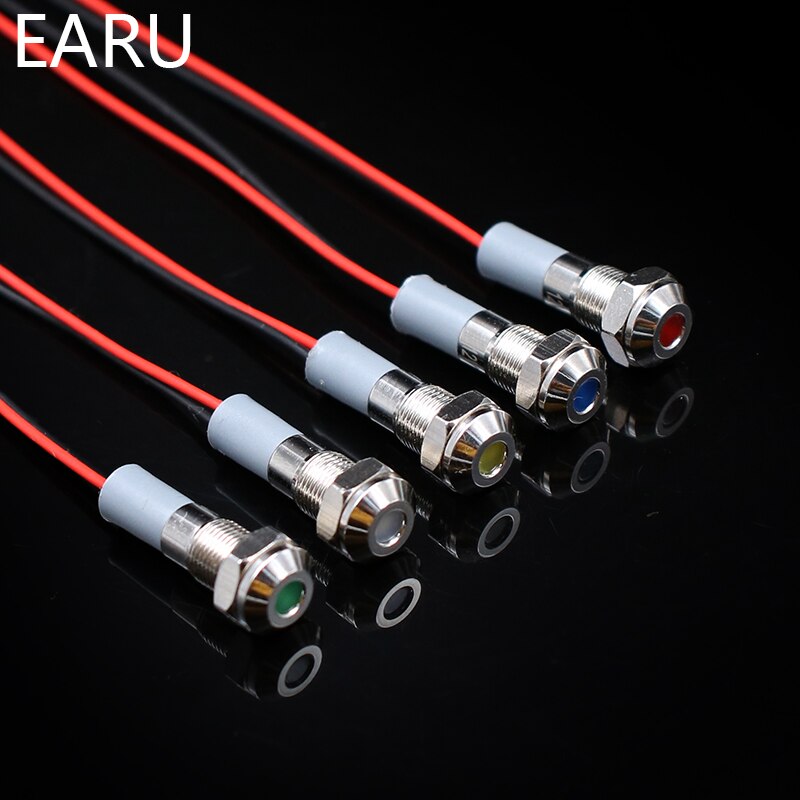 6mm IP67 Waterproof LED Metal Warning Indicator Light Pilot Signal Lamp + wire 3V 5V 6V 12V 24V 110V 220v Red Yellow Blue Green