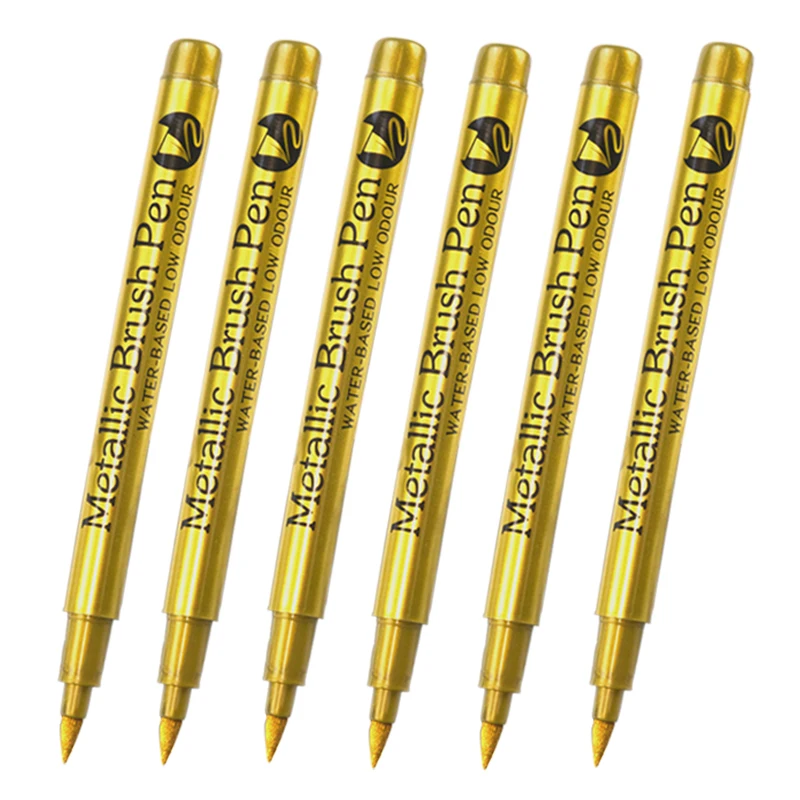 Stylos marqueurs de peinture métallique, brosse, couleur or argent, marqueur d'art Permanent pour artisanat Manga, fournitures de papeterie pour Scrapbooking, 6 pièces: YELLOW