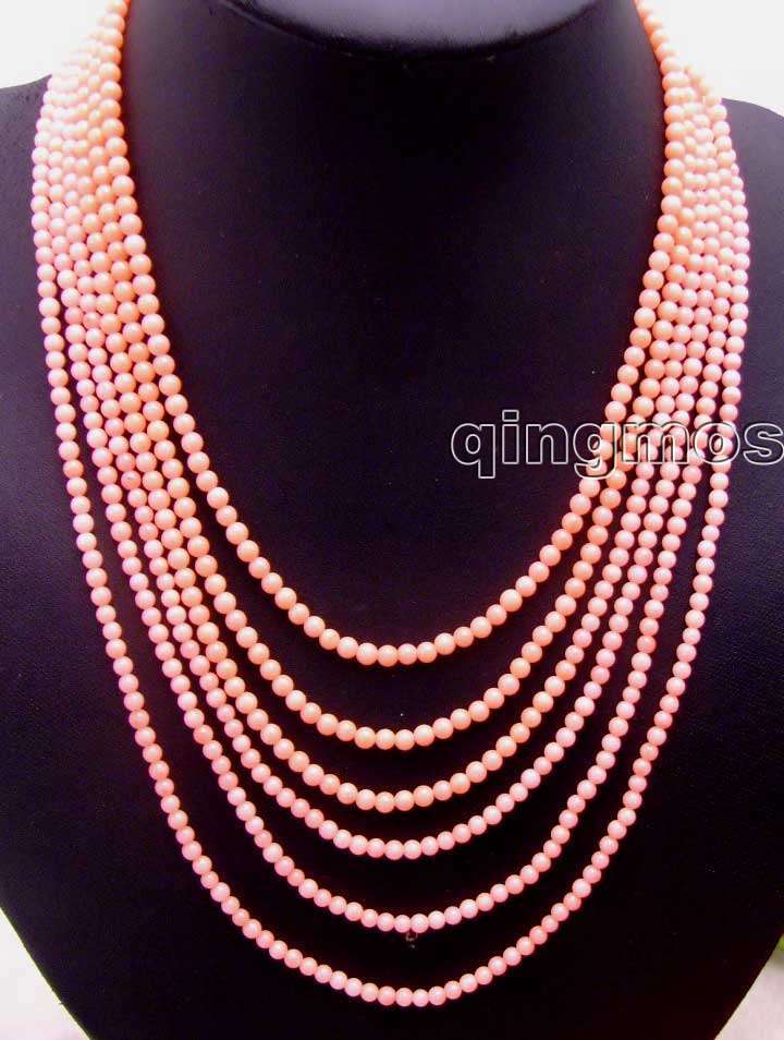 6 Strands 3-4mm Red Coral 18-25" long NECKLACE & Big Pink Flower CLASP-5671 /retail