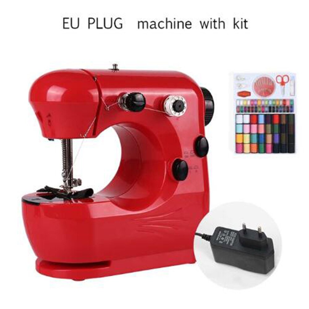 INNE Mini Red Sewing Machine Dual Speed Portable Household Foot Pedal Multilingual manual Adaptor Automatic winding Machines: EU PLUG AND THREAD