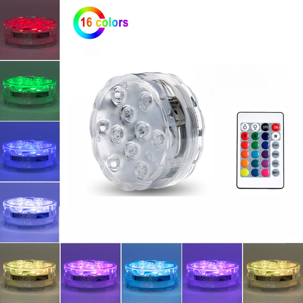 16 Corols LED Submersible Light For Garden Swimming Pool Battery Operaqted RGB IR Remote Controlled: 1 lamp 1 controller