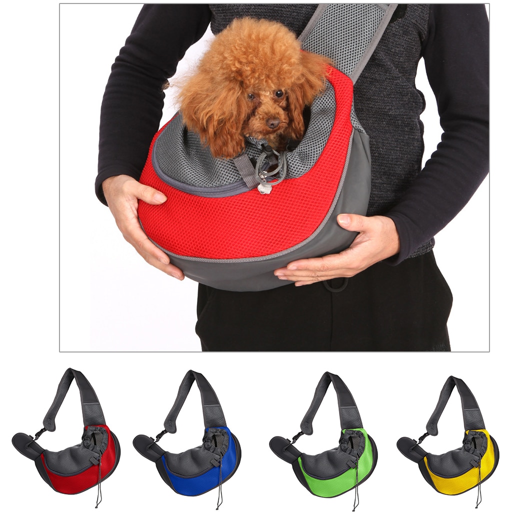 Kæledyrs hvalpeholder taske udendørs rejse håndtaske pose mesh enkelt skuldertaske slynge rejse skuldertaske til hunde s / l hukommelseskum