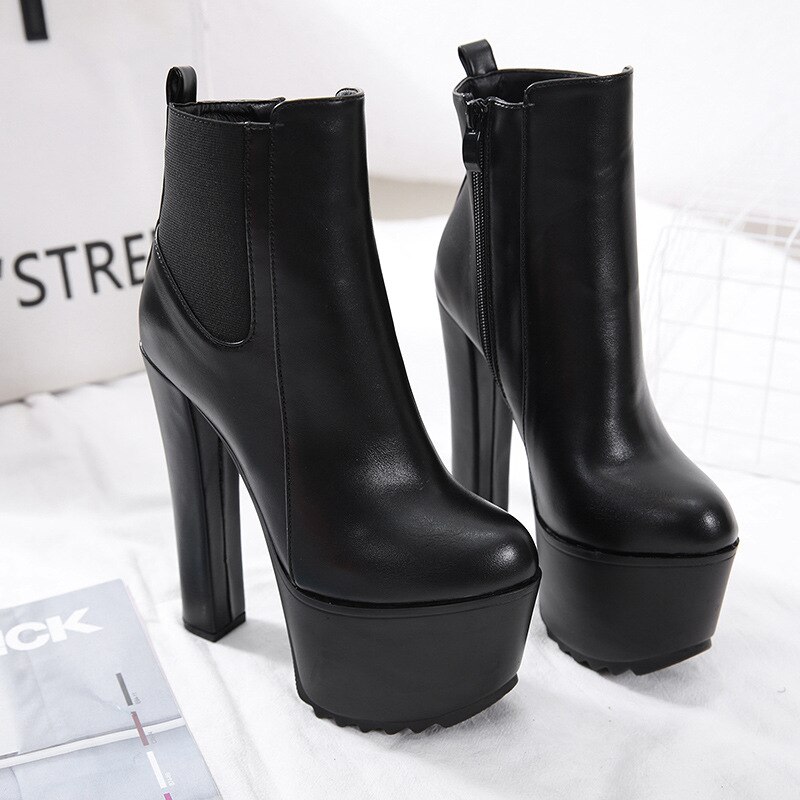 LEOPARD LAND Women's High Heels Winter 16cm Thick Heel Waterproof Platform Boots High Heel Ankle Boots JXQ-8809-6: 40