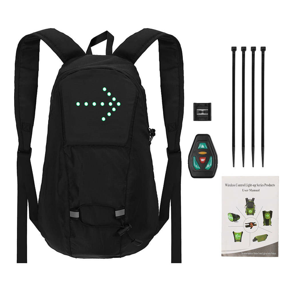 Sac à dos de vélo avec clignotant LED, 15L, avec indicateur de direction, lumière de sécurité aste par USB, étanche, sans fil, RC
