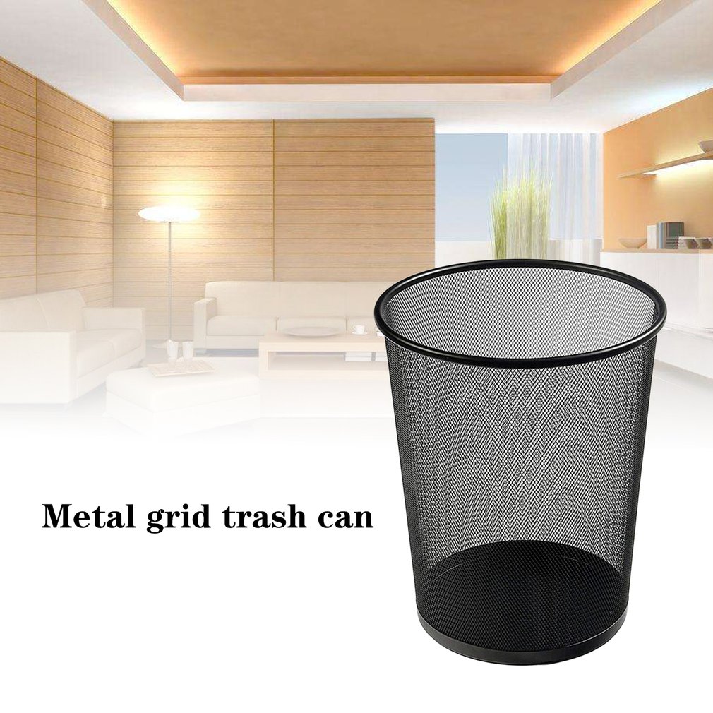 Metal Mesh Round Trash Can Wrought Iron Kitchen Without Lid Bucket Bathroom Home Office Dustbin Trash Rubbish Bin Basket A40