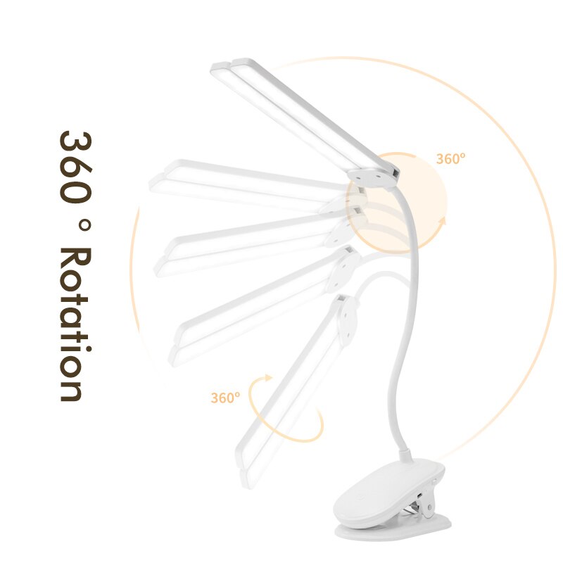 Led Klem Dubbele Hoofd Bureaulamp Flexibele Zwanenhals Touch Dimmen Tafellamp Usb Opladen Clip On Lamp Voor Kantoor En computer