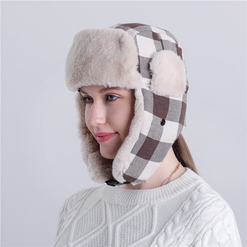 Chapeau d&#39;hiver pour homme et femme, couvre-chef russe, couvre-chef à carreaux, couvre-chef en fourrure,