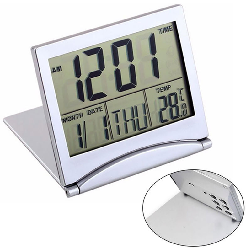 Mini Vouwen LCD Digitale Wekker Bureau Tafel Weerstation Desk Temperatuur Draagbare Reizen Wekker