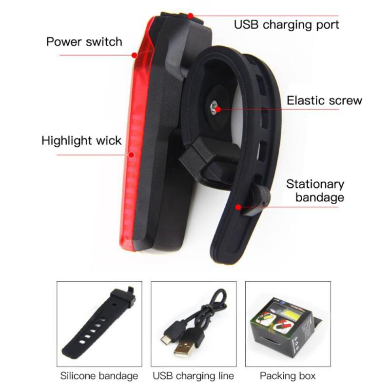 LED Bicycle Rear Tail Light IPX5 Waterproof Taillight USB Charge Night Ride Bike Safety Warning Light Cycling Tail Taillight