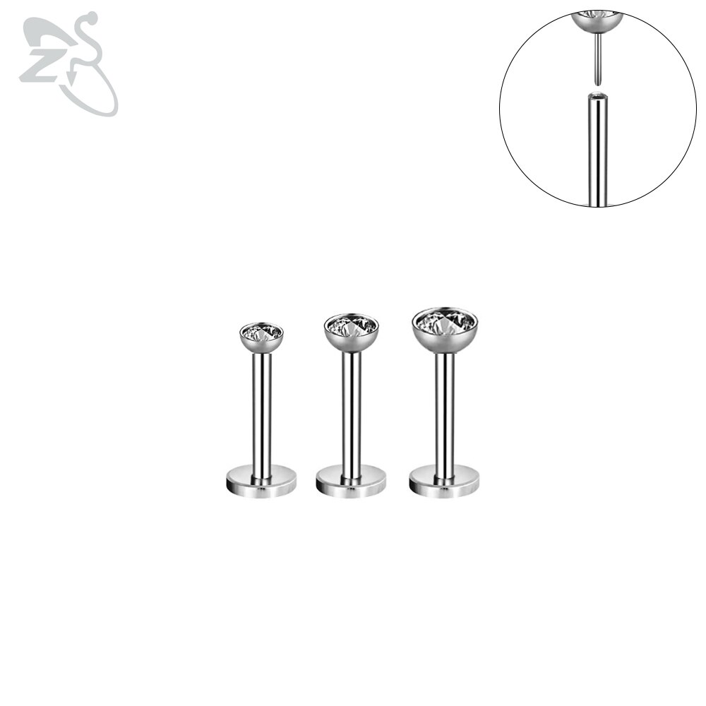 Zs 3 Stks/partij Cz Crystal Lip Piercing Set 6/8/10/12Mm Rvs Monroe Labret ringen Oor Tragus Helix Piercings Sieraden 16G: 14-8mm Silver