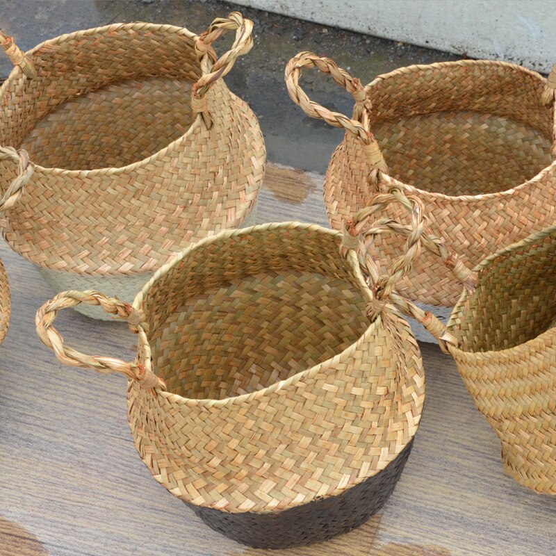 Boho Decor Plant Seagrass Wicker Storage Basket for Toys Home Decoration Laundry Basket Organizador Cocina Bamboo Panier Osier