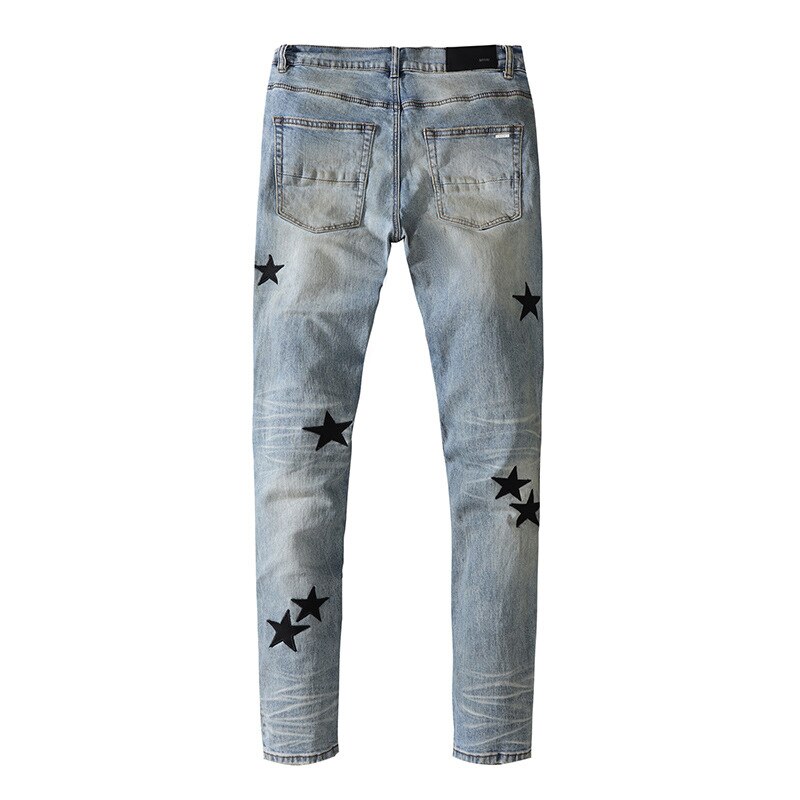Mannen Mannelijke Mode Gaten Broek Heren Blauw Populaire Vijfpuntige Ster Borduurwerk Trend Wilde Eenvoudige Jeans mannen Denim Broek