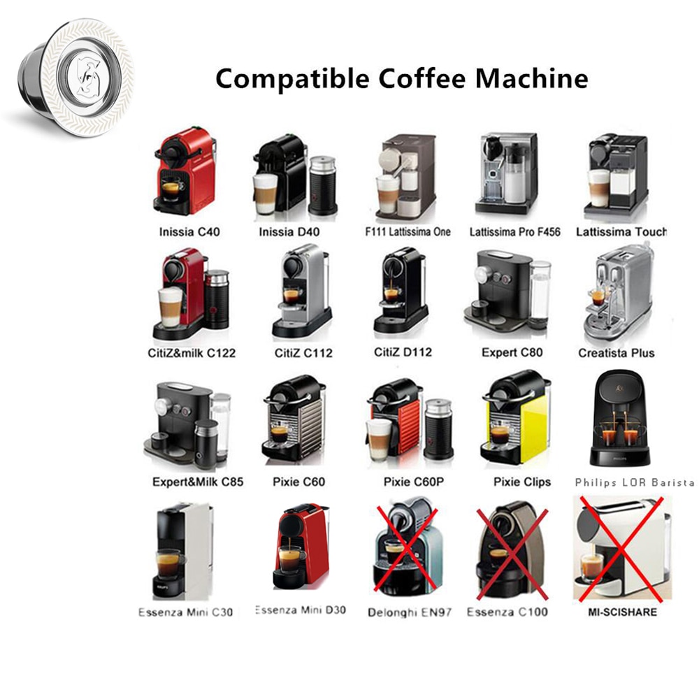 ICafilas-cápsula de café rellenable para máquina Nespresso Inissia, cápsulas Krups YY1531FD de acero inoxidable y compactador,
