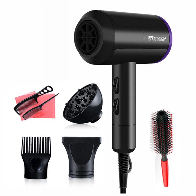 Powerful Hair Dryer Negative Ion Blow Dryer Household Salon Electric Hairdryer /Cold Wind With Collecting Nozzle: Black-8 in 1 / us