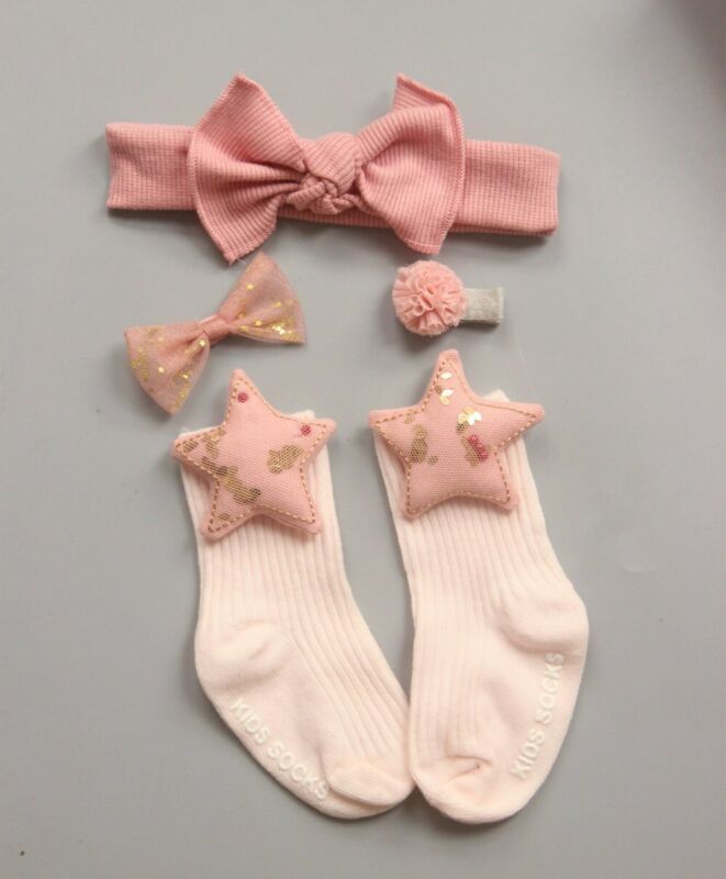 4pcs/Sets Newborn Baby Girl Boy Socks Lace Ruffle Tutu Socks Frilly Ankle Princess Anti Slip Socks+Headband+Hair Pin 0-24M