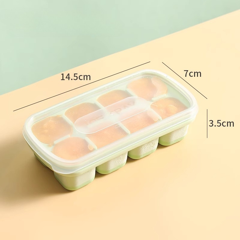 8 Cavity Square Ice Cube Trays Reusable Silicone Ice Cube Mold BPA Free Ice Maker with Removable Lids Kitchen Accessories: green
