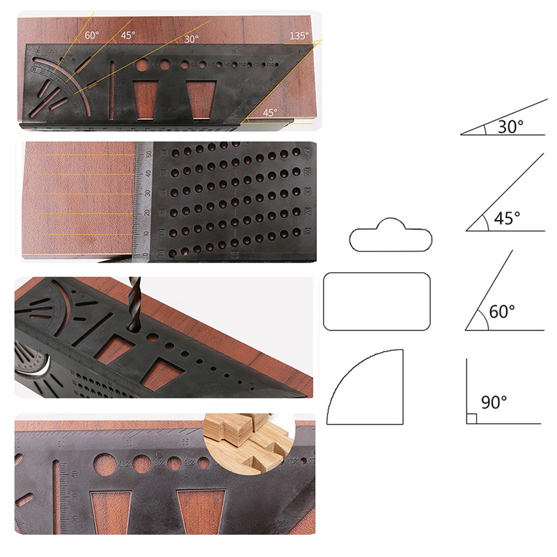 Wood Working Ruler 3D Angle Measuring Gauge Square Size Measure Tool