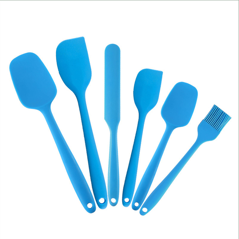 Cream Scraper Silica Gel 6-Piece Set Silicone Scraper One-Piece Cake Butter Knife Multi-Functional Baking Tools Kitchen Supplies: Blue
