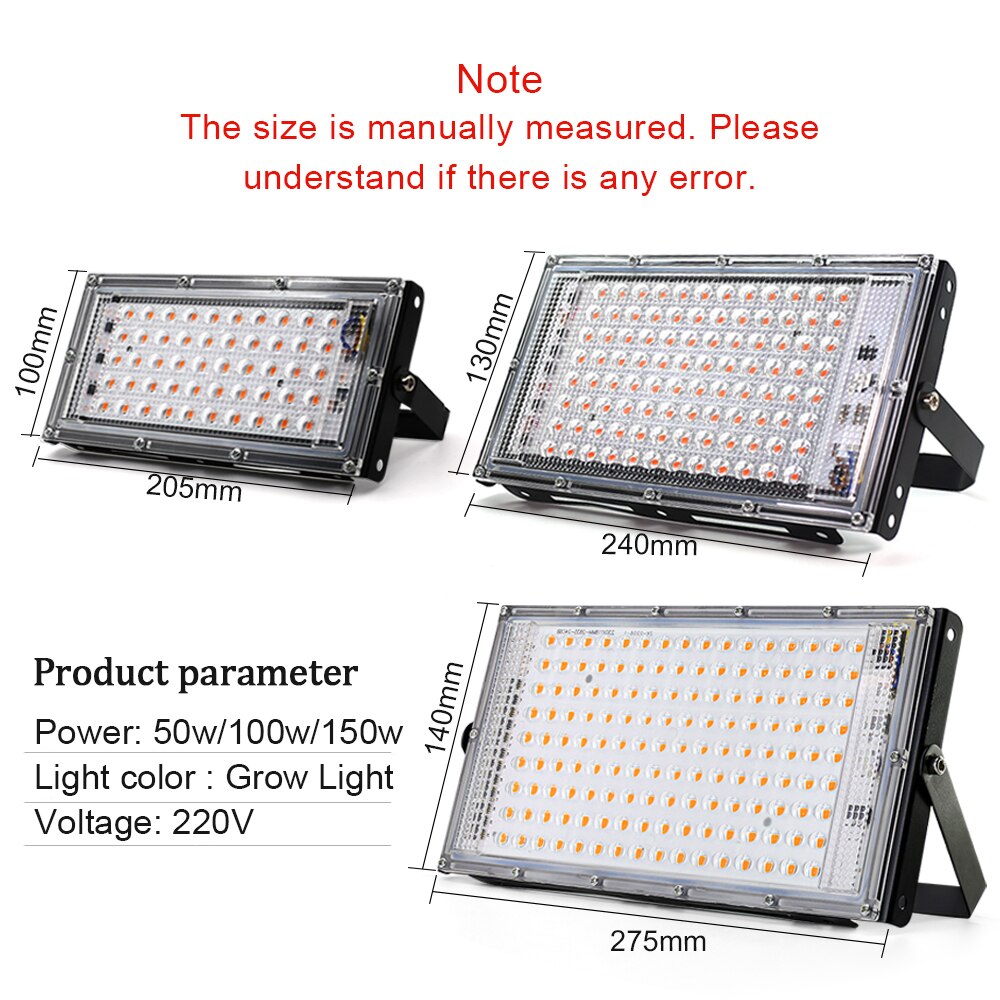 LED Grow Light 50W 100W 150W AC 220V Phyto Lamp Full Spectrum LED Floodlight Indoor Plants Hydroponic Greenhouse Growth Lighting