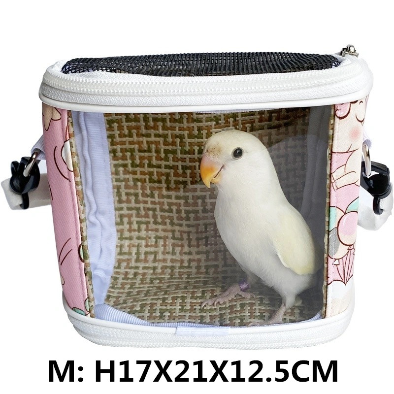 Cage de Transport d&#39;oiseaux de compagnie, sac de voyage Portable pour petits animaux, Transport de perroquets, écureuil léger et respirant, accessoires pour animaux de compagnie: Pink vine M