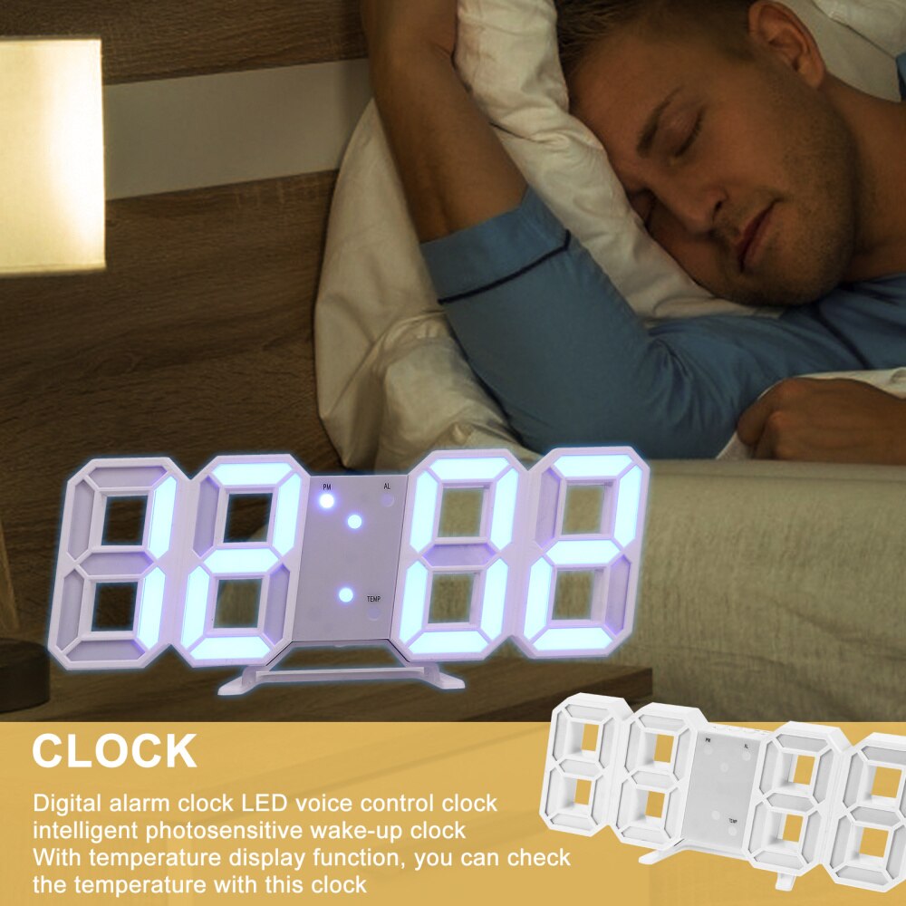 3D Digital Alarm Clock Temperature LED Number Time Clock Home Decoration