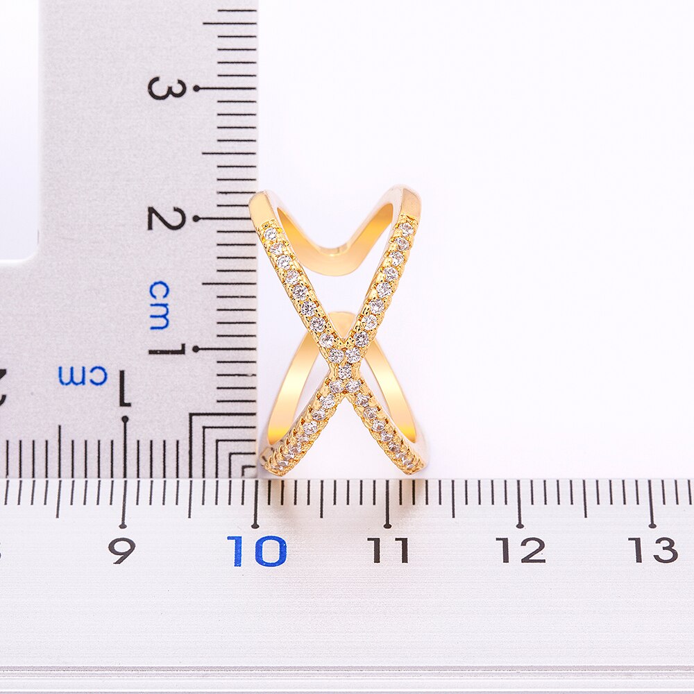 Bague de fiançailles en forme de X pour femmes, anneau de luxe, pavé de Zircon couleur or, bijoux élégants simples, ouvert, réglable, offre spéciale