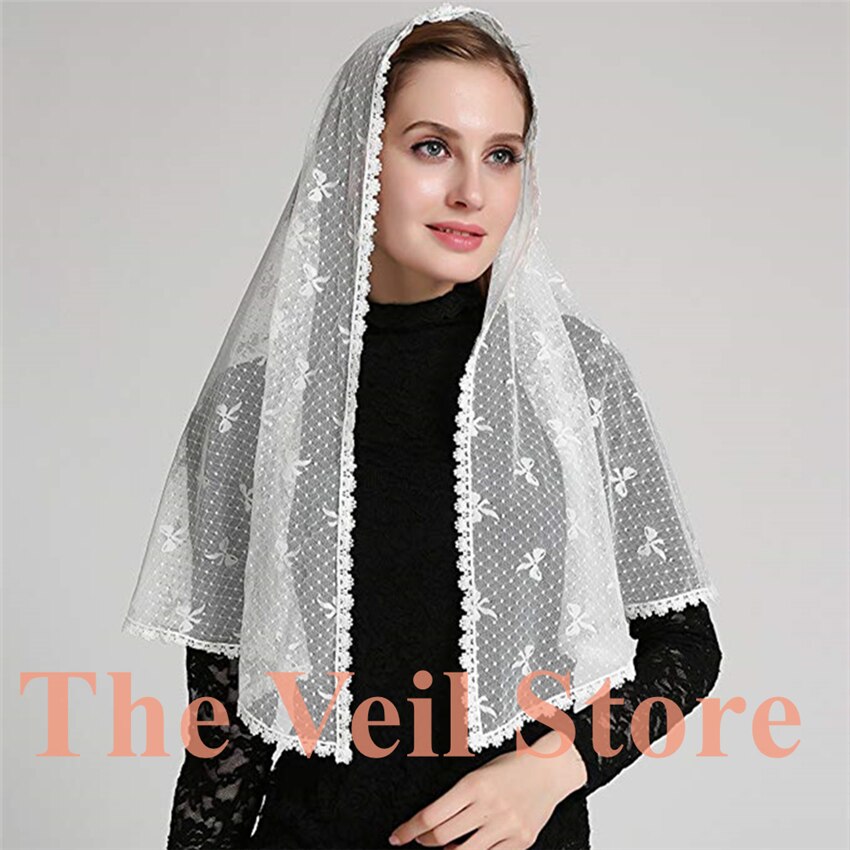 Ivory Black Lace Kapel Sjaal infinity sluier Katholieke Mantilla Sluier voor Kerk Head Cover Latin Massa Mantilla de Novia negra