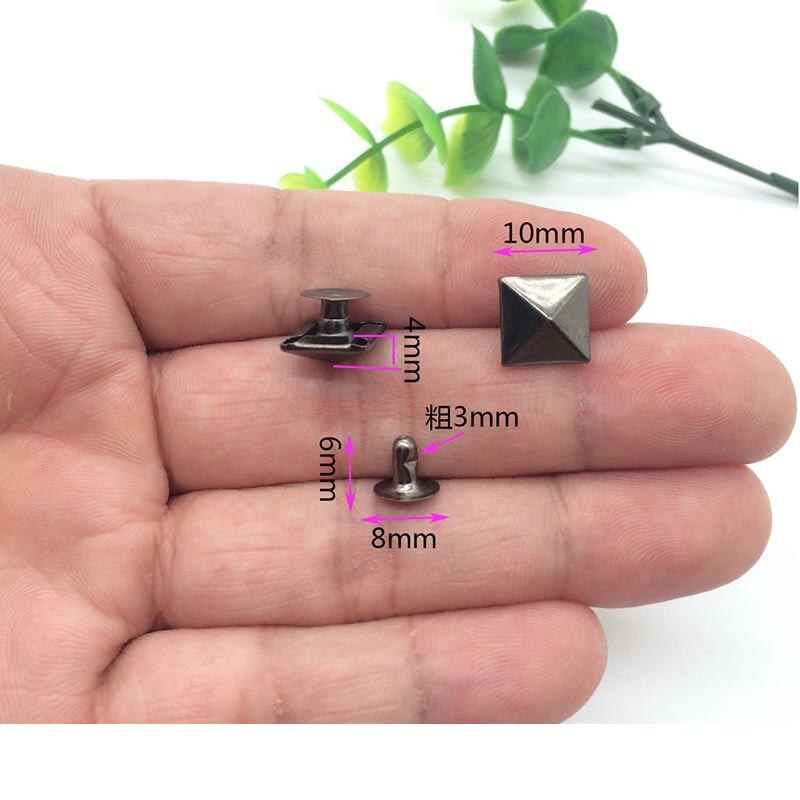 100 pezzi/lotto 10mm piramide base quadrata chiodo punk abbigliamento rivetto cap perno cap accessori per rivetti artigianali in pelle