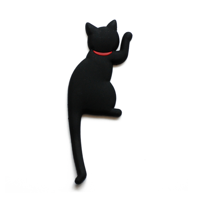 Multi-function Cartoon Cat Fridge Magnets Bendable Cat's Tail Magnetic Wall Mount Key Hanger Hooks Refrigerator Towel holder: black