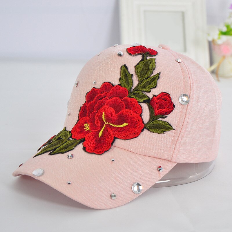 Rose Flower Embroidered Dad Hat Women Men Cute Adjustable Cotton Floral Baseball Cap X85: light pink peony