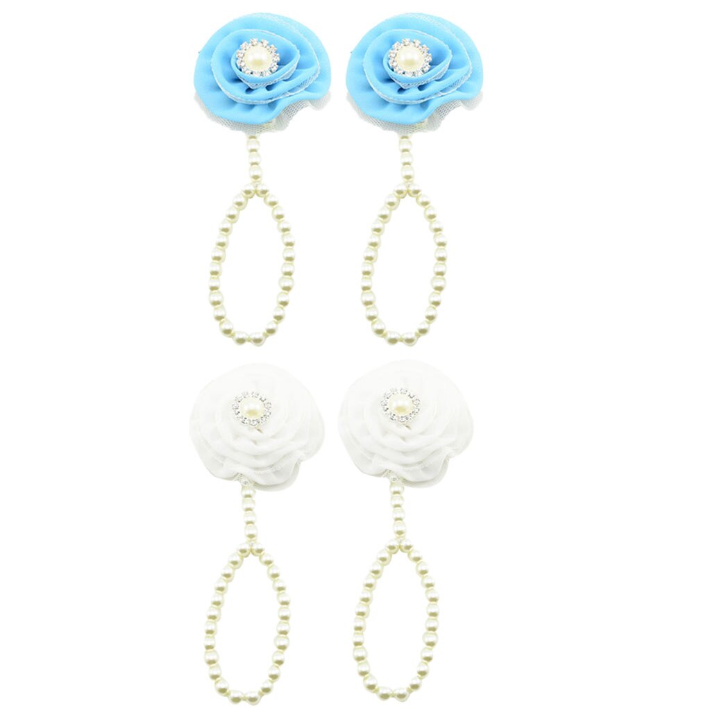 Infantile simulé-perle pieds nus bracelets de cheville bébé enfant en bas âge chaîne de pied en mousseline de soie fleur plage sandales