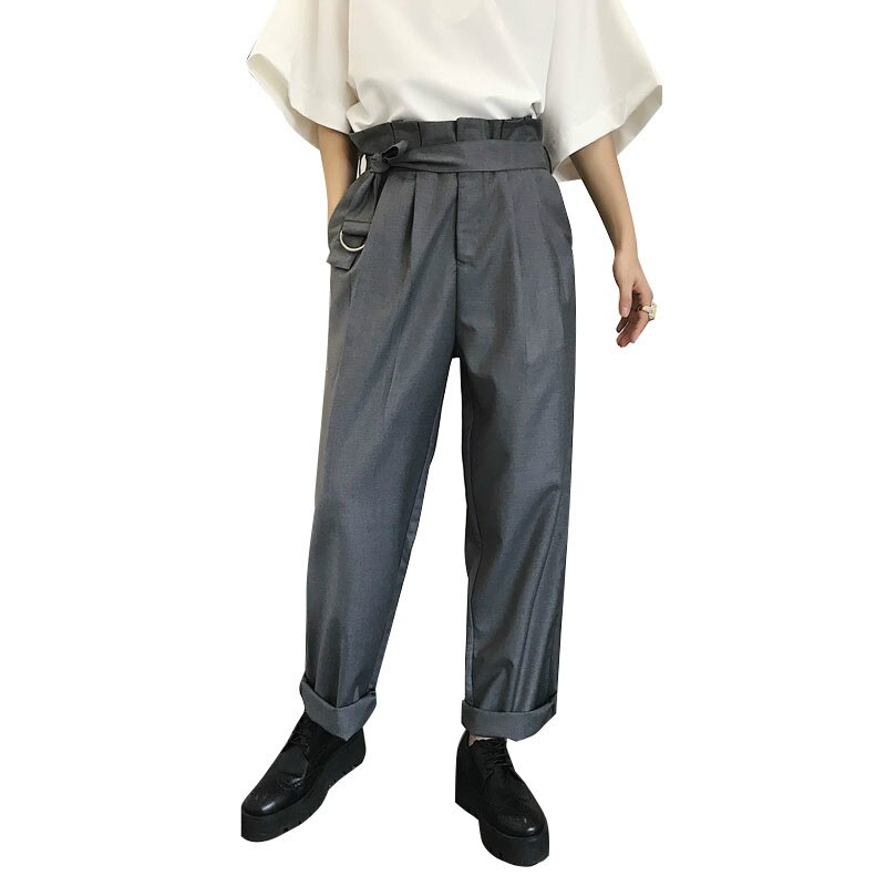 Herr retro hög midja byxa kostym japan stil rak man kvinnor vida byxor