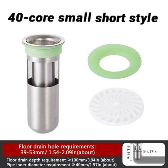 304 Stainless Steel Floor Drain with Hydraulic Shutter Core Deodorant Anti-water Anti-blocking Deep Water Seal: 02