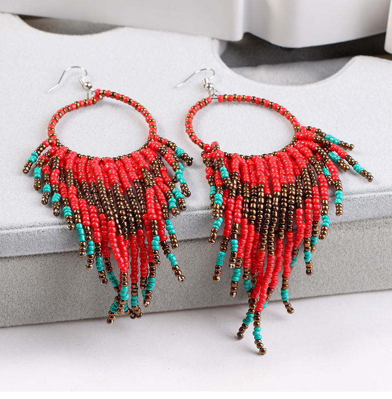 Kymyad Bohemian Multicolor Beads Tassel Earrings For Women Handmade Boho Ear Vintage Jewelry Long Big Statement Earrings 2022