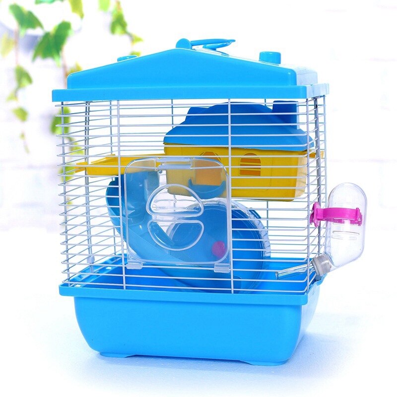 Jaula para mascotas hámster cabaña con tragaluz transparente Casa de doble capa para hámster mascota hámster dorada azul