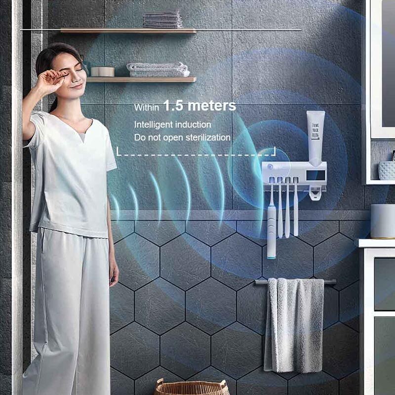 Inteligentny uchwyt na szczoteczki robić zębów UV szczoteczka robić zębów dezynfekcja słoneczny + USB ładowanie automatyczny dozownik pasztecik robić zębów akcesoria łazienkowe