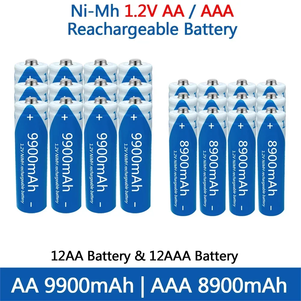 AA AAA battery 1.2V rechargeable NIMH Battery high capacity 9900mAh rechargeable Battery for toys Remote control mouse: Red