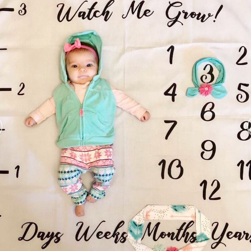 Nyfødt baby tæppe til fotos baggrundsfotografering månedlig vækst milepælstal rekvisitter klapvogn dækning årsdag