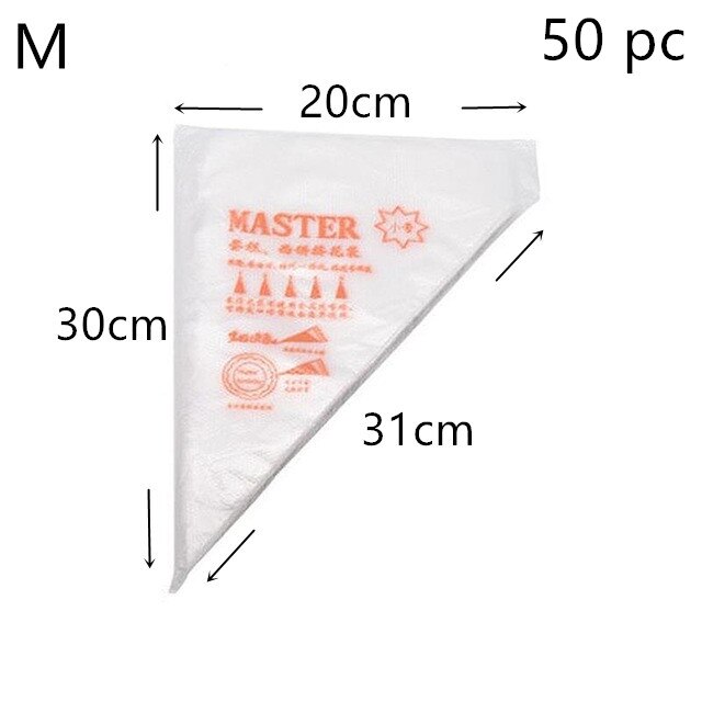 50/100PCS Pastry Bag Set PE Disposable Cake Decoration Bag Icing Piping Bag for Fondant Cake Pastry Baking Tool Top Grade: M 50pc