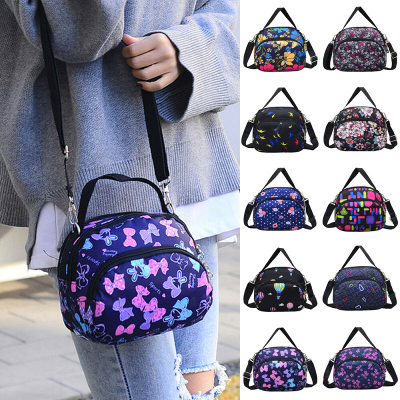 Women Nylon Zipper Shoulder Messenger Handbag Bag Floral Travel Bags