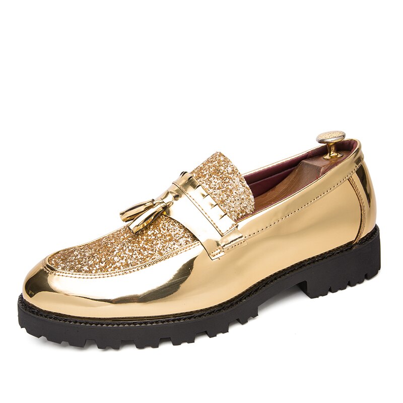 Quaoar herresko, bryllup brudgommens sko, lak glitter diamant stykke skinnende personlighed spidse guldsko: Guld / 10