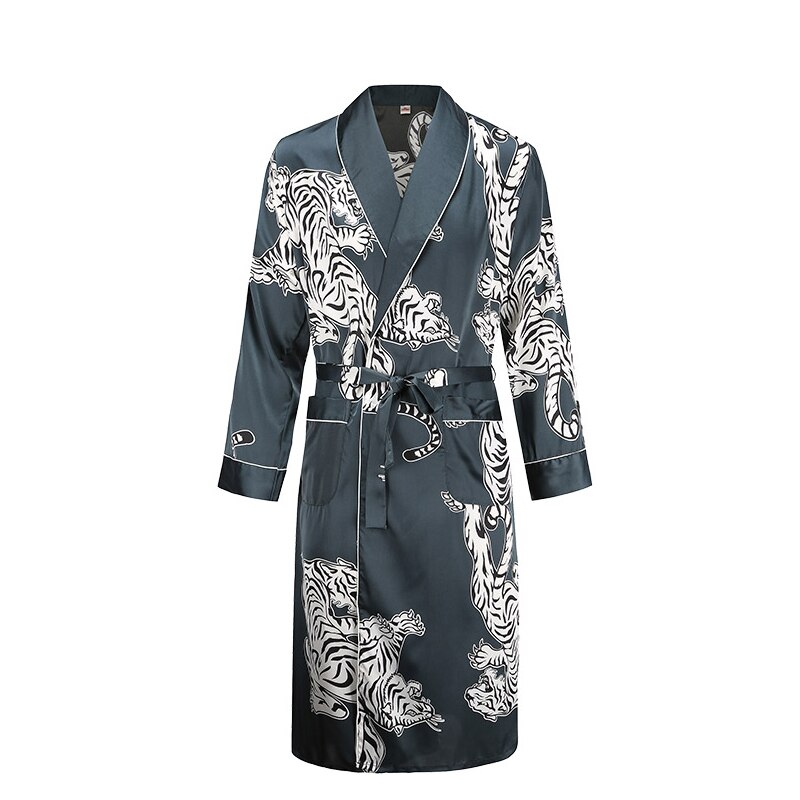 Mænd morgenkjole lange ærmer kimono badekåbe kjole silkeagtig satin drage print pyjamas nattøj nattøj kjole afslappet hjem: Kappe 8 / Xxl