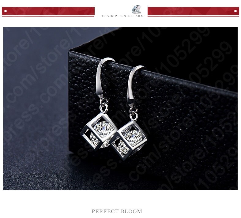 Cubo feliz 925 conjuntos de jóias finas prata esterlina dentro zircônia cúbica quadrado pingente colar brinco conjunto casamento presentes