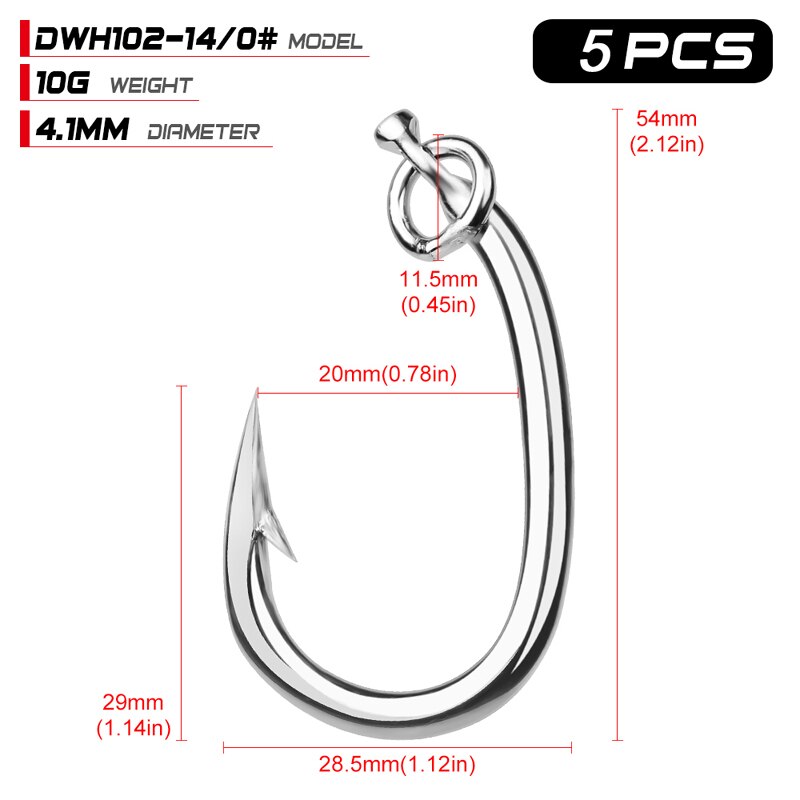 PROBEROS 3/5 Uds agua salada ganchos de pesca de atún ganchos 10/0-11/0-12/0-13/0-14/0-15/0-16/0 # acero inoxidable anzuelos de pesca Jigging ganchos: Size 14 0-5pcs