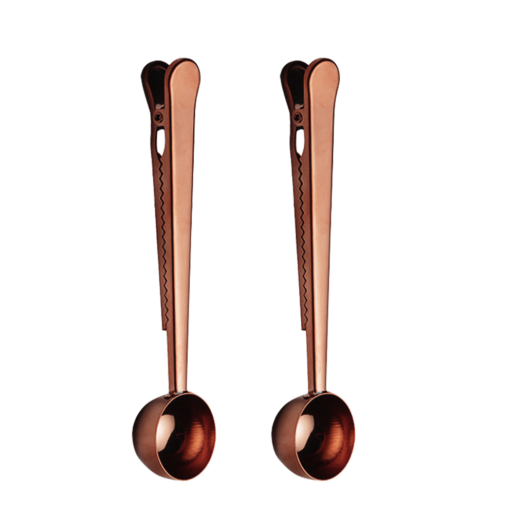Cuchara de café de acero inoxidable multifunción, Clip de sellado de cocina, cuchara dos en uno, cuchara medidora de café y té, 1 taza: Caqui oscuro