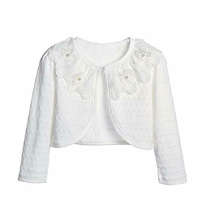 Brand Girls Long Sleeve Kids Lace Bolero Shrug Pearls Button Wedding Cardigan 1-6 Y