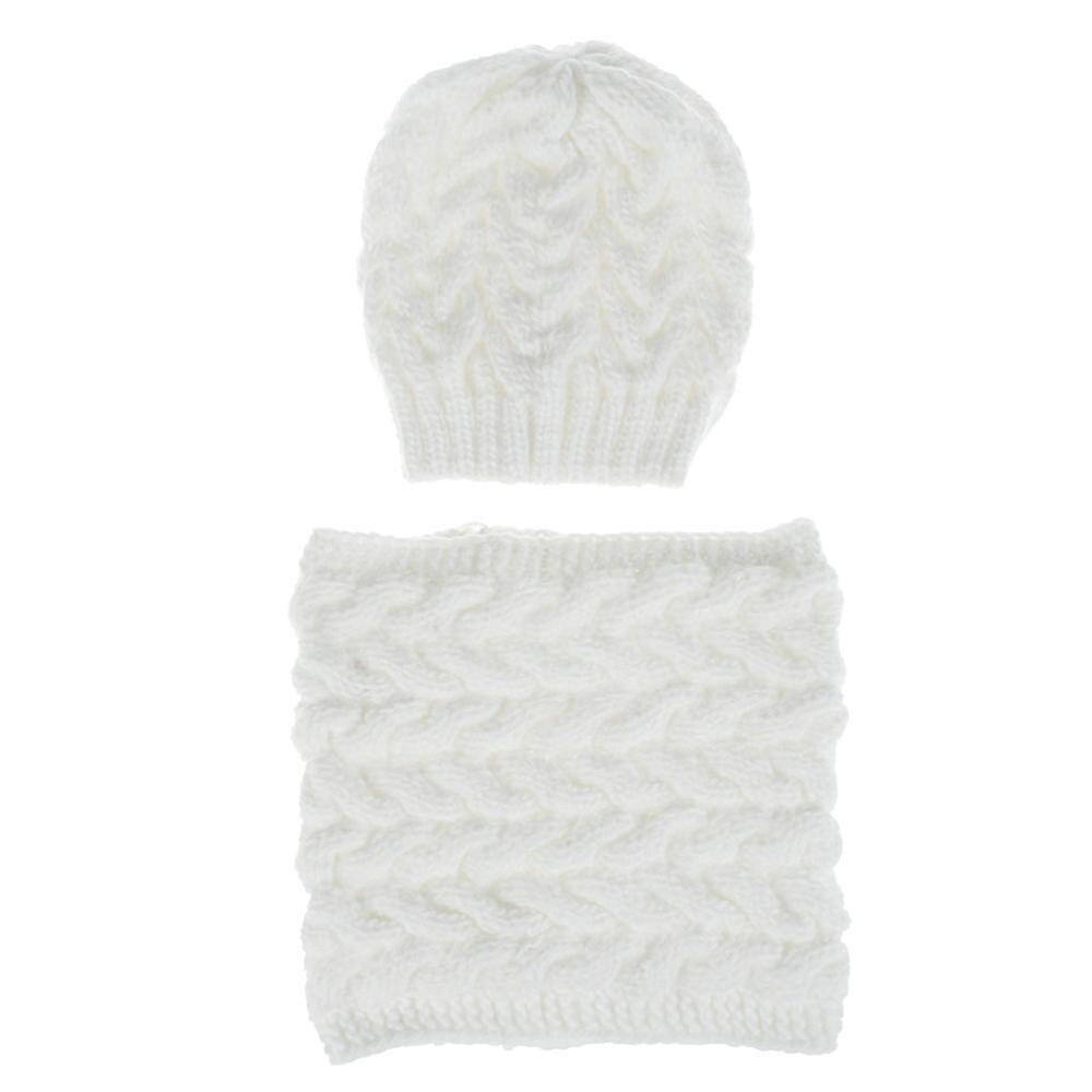 Winter muts sjaal set voor meisjes dames gebreide muts met zoom, muts, muts, casual warme muts, echarpe bonnet femme  #3f: Wit